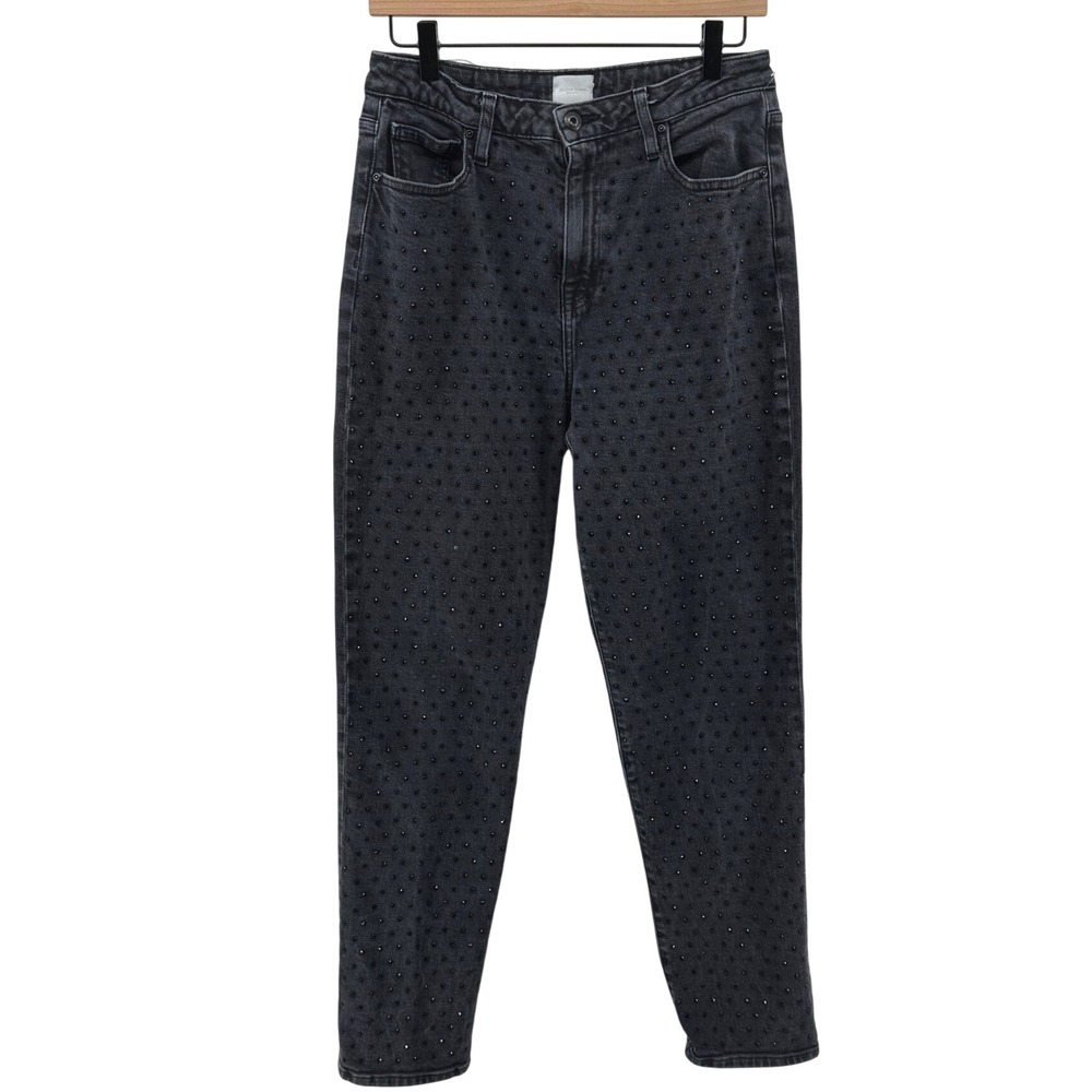 Jonathan Simkhai Studded Straight Jeans Women 28 Black High Rise Rhinestone Glam